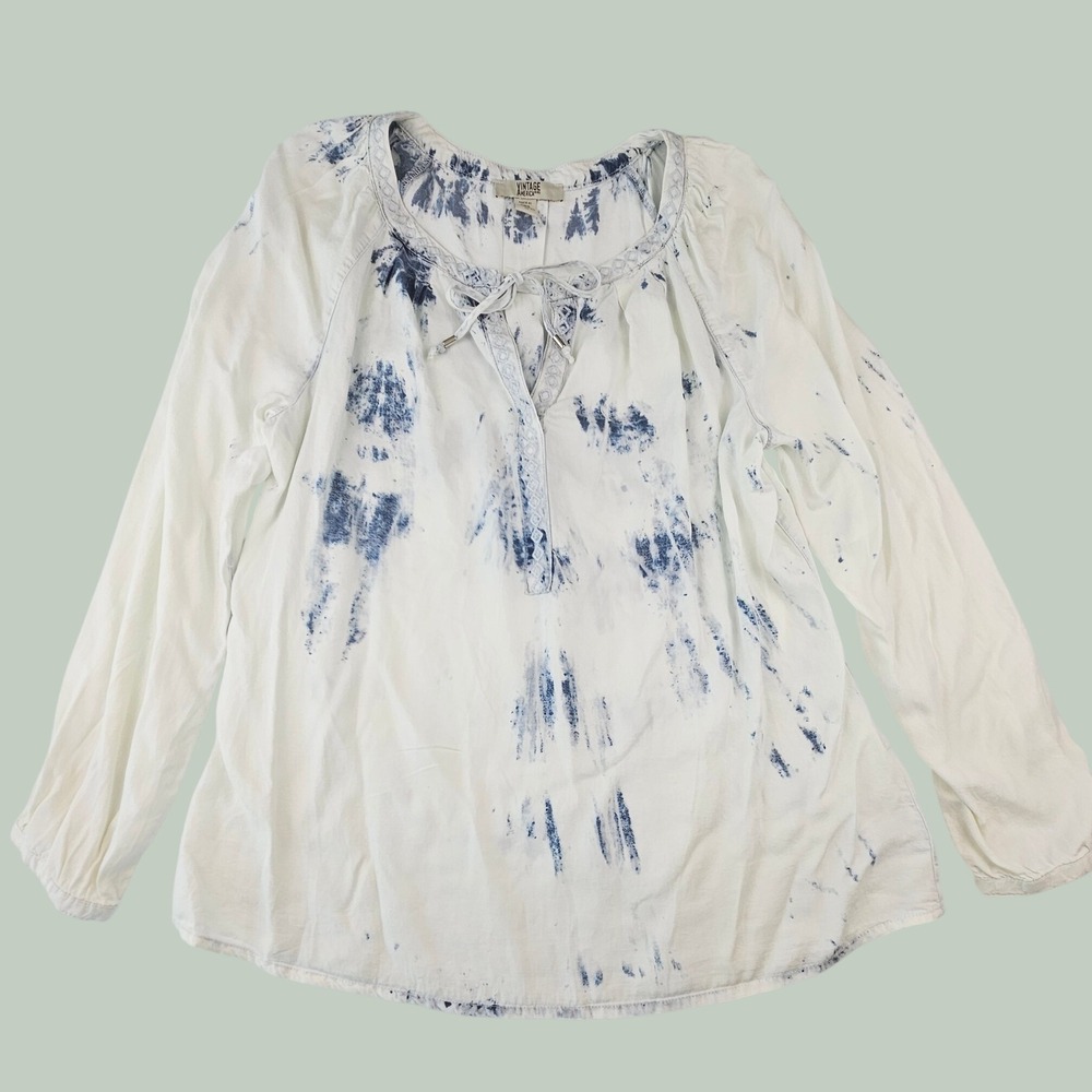 Vintage America Blues Carmella Tie Dye Blouse Blue White Lyocell M DVAW809-STW